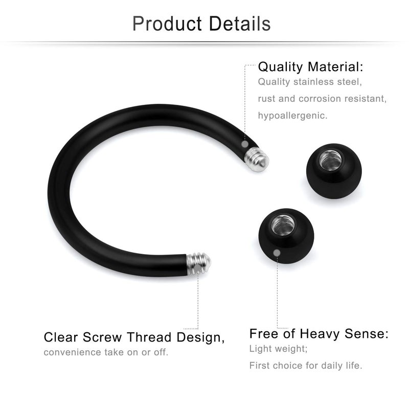 Cisyozi 16G Septum Ring Jewelry Surgical Stainless Steel Horseshoe cute Septum Nose Cartilage Helix Tragus Rook Daith Earring Hoop Lip belly Navel Eyebrow Ring Piercing Jewelry Retaine Women Men 10mm - Image 5